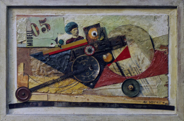 Mechanism. 1998. Collage on wood, 36 x 56 cm, 1998