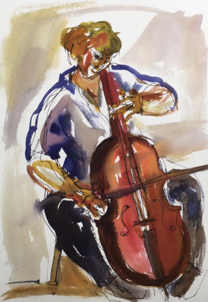 Cellist 2. Watercolour