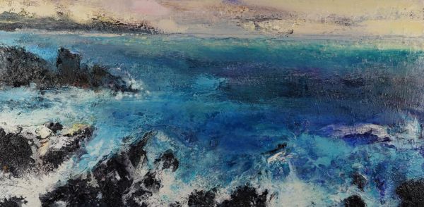 Rocks at Botallack, Cornwall. Oil, sand on canvas, 122 x 60 cm. SOLD